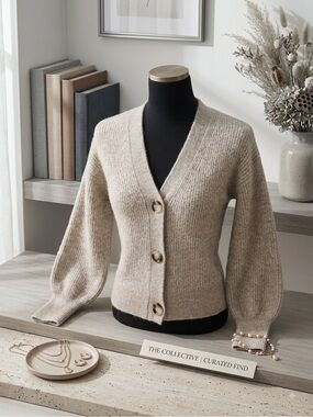 Quince Women’s Cropped Knit Cardigan Camel Long Sleeve Sweater Size S
